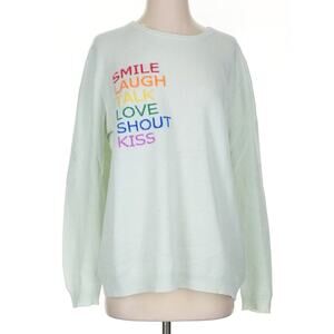 Jumper 1234 Green 100% Cashmere Rainbow Intarsia Smile Love Sweater 4 XL